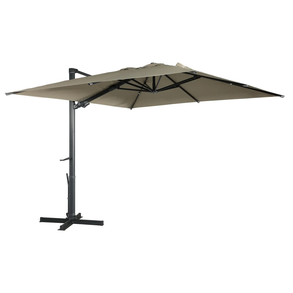 Square Cantilever Patio Umbrella with 90° Tilt, Optional LED/Bluetooth, 4 Colors (10x13 FT / With Base / Gray)
