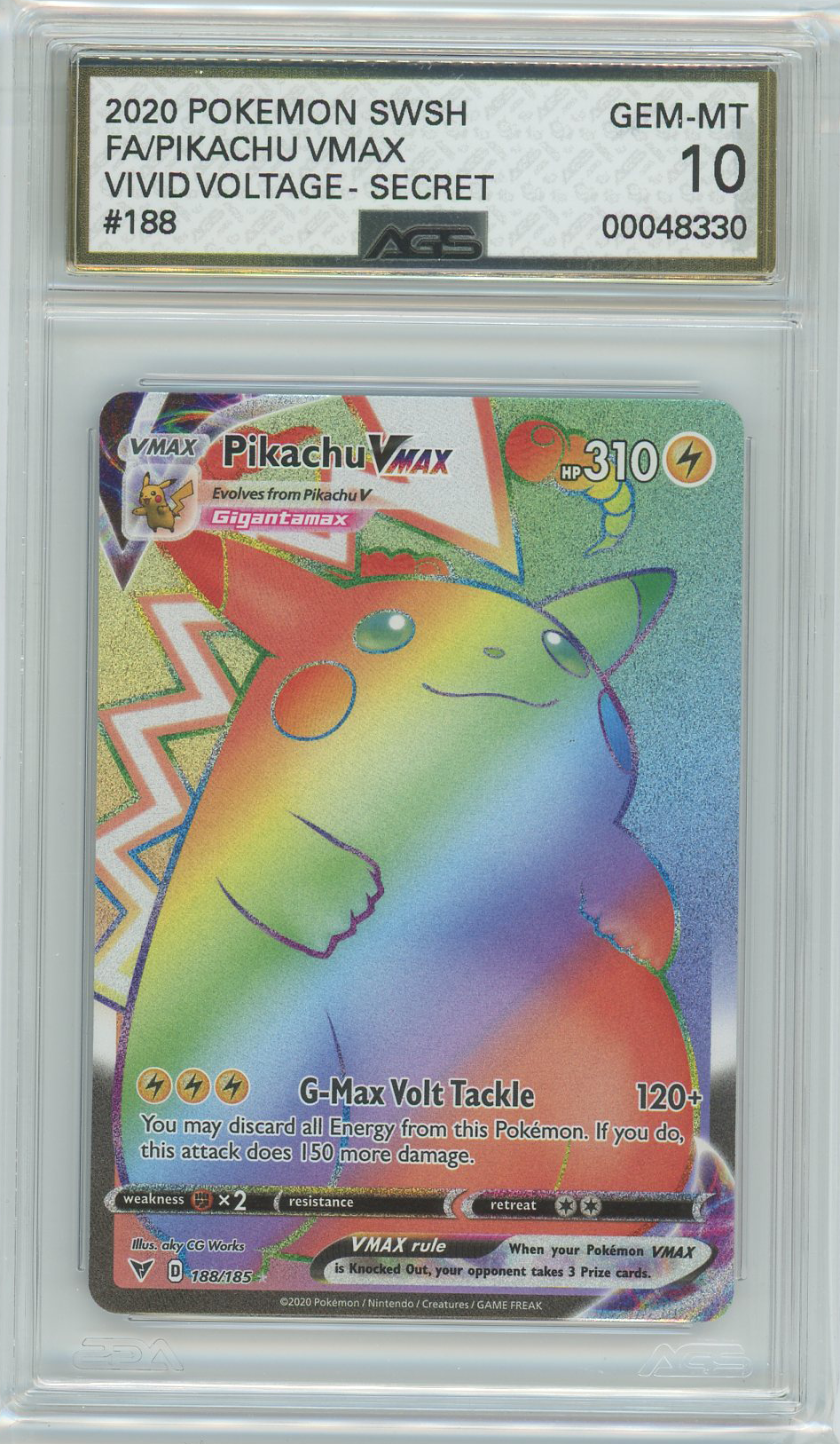 AGS (GEM-MT 10) Pikachu VMAX #188 - Vivid Voltage (#00048330)
