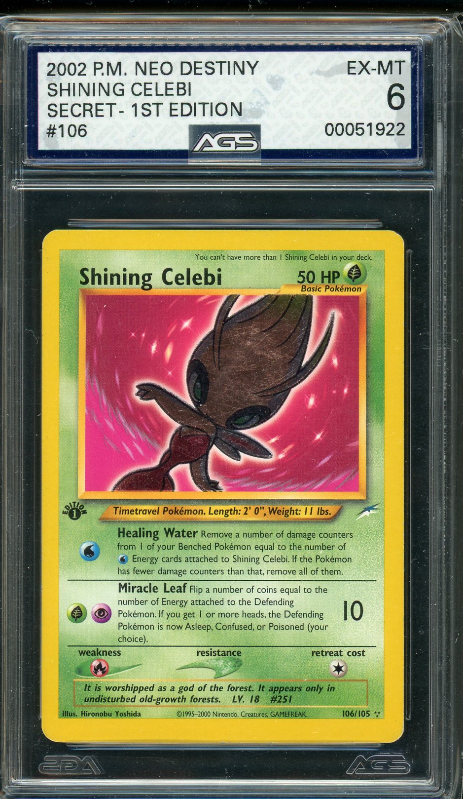 AGS (EX-MT 6) (Misgraded) Shining Celebi #106 - Neo Destiny (#00051922)