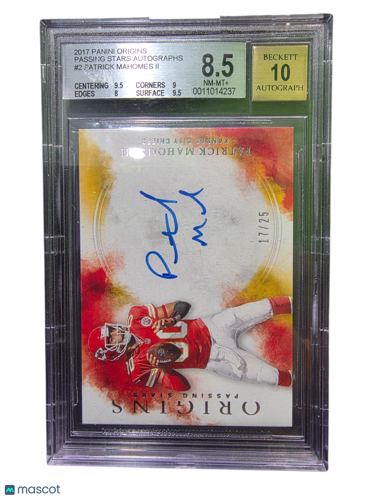2017 Panini Origins Passing Stars Auto Patrick Mahomes II #2 BGS Auto 10 /25
