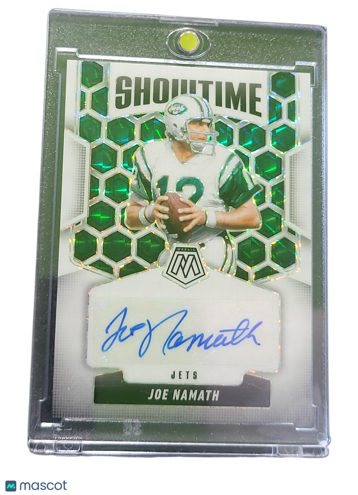 2025 Panini Mosaic Football Showtime Signatures Joe Namath #SOS-JNA Green 07/25