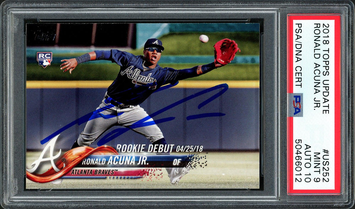 Ronald Acuna Jr. Autographed 2018 Topps Update Rookie Card #US252 Atlanta Braves PSA 9 Auto Grade Gem Mint 10 PSA/DNA #50466012