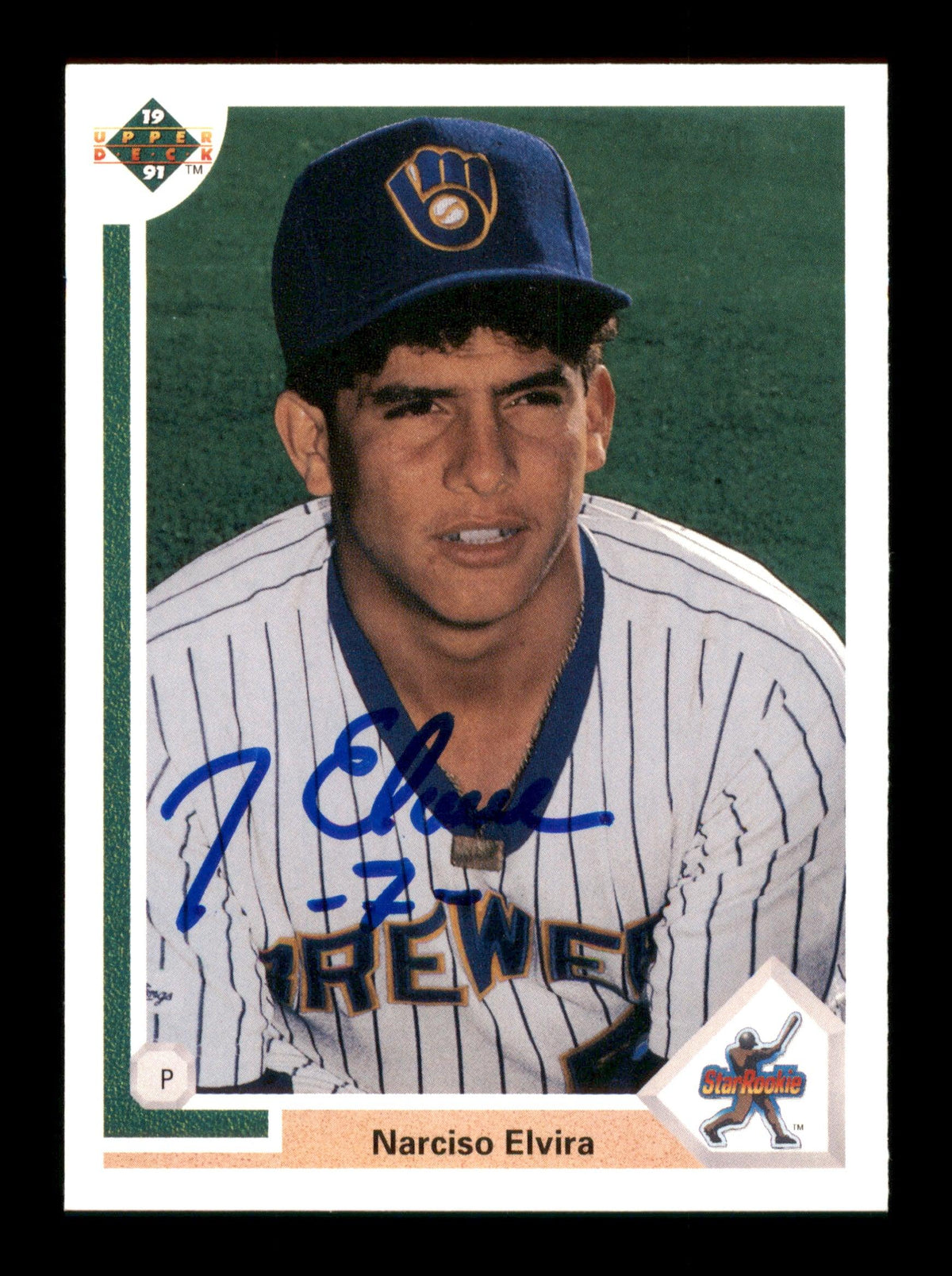 Narciso Elvira Autographed 1991 Upper Deck Rookie Card #13 Milwaukee Brewers SKU #195655