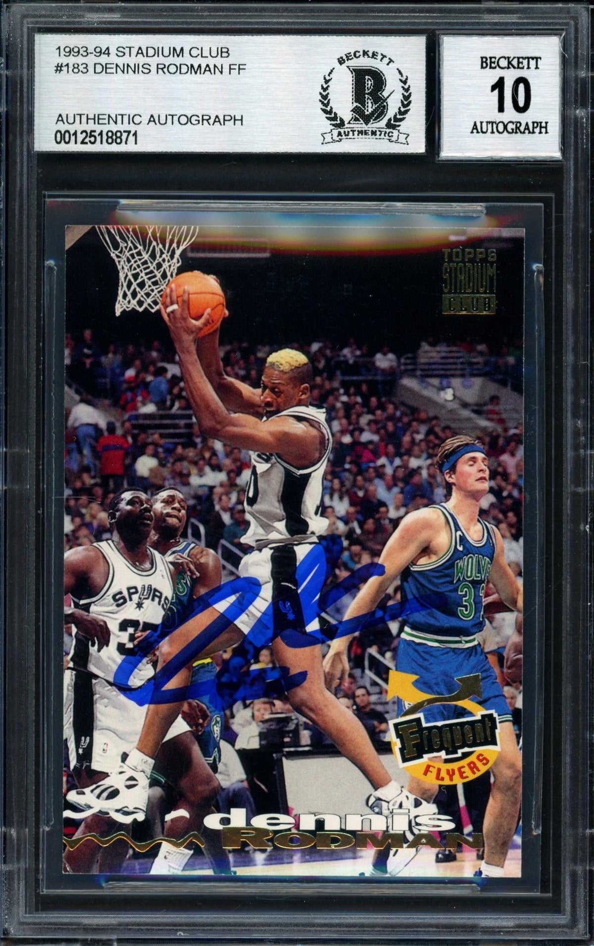 Dennis Rodman Autographed 1993-94 Stadium Club Card #183 San Antonio Spurs Auto Grade 10 Beckett BAS #12518871