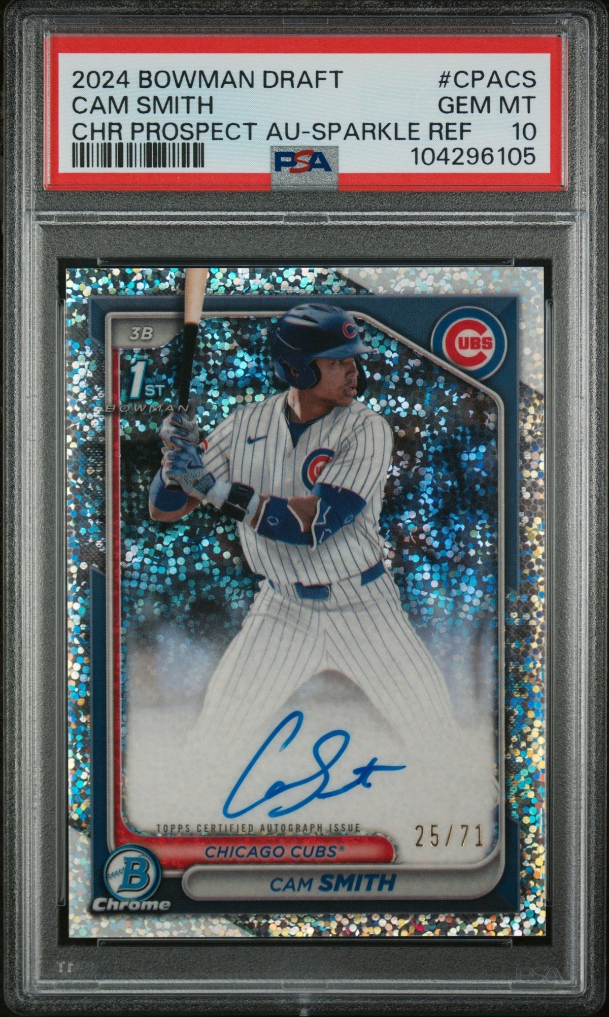 2024 Bowman Draft Sparkle Cam Smith #CPACS Auto /71 PSA 10
