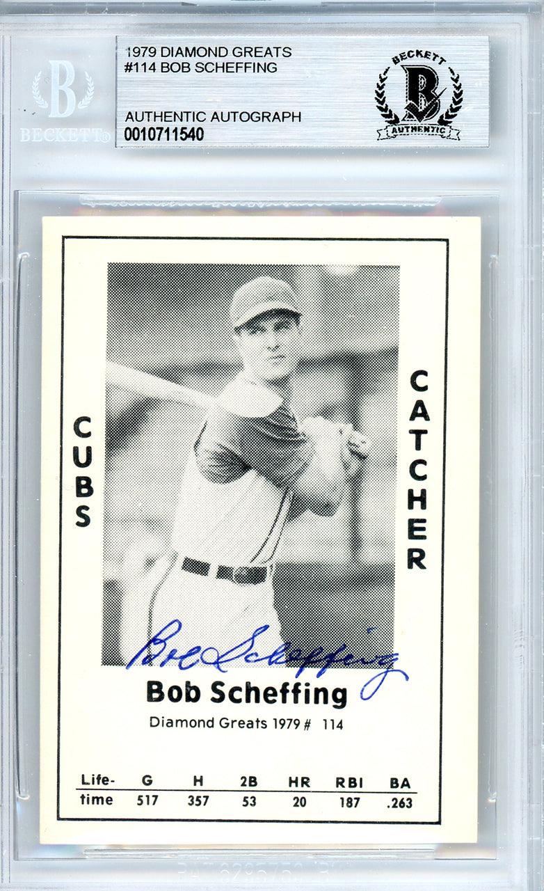 Bob Scheffing Autographed 1979 Diamond Greats Card #114 Chicago Cubs Beckett BAS #10711540