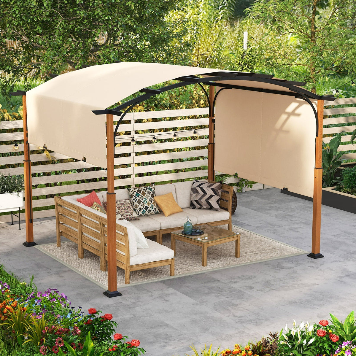 10 x 12 FT Outdoor Retractable Pergola with Retractable Canopy for Patio (Gray)
