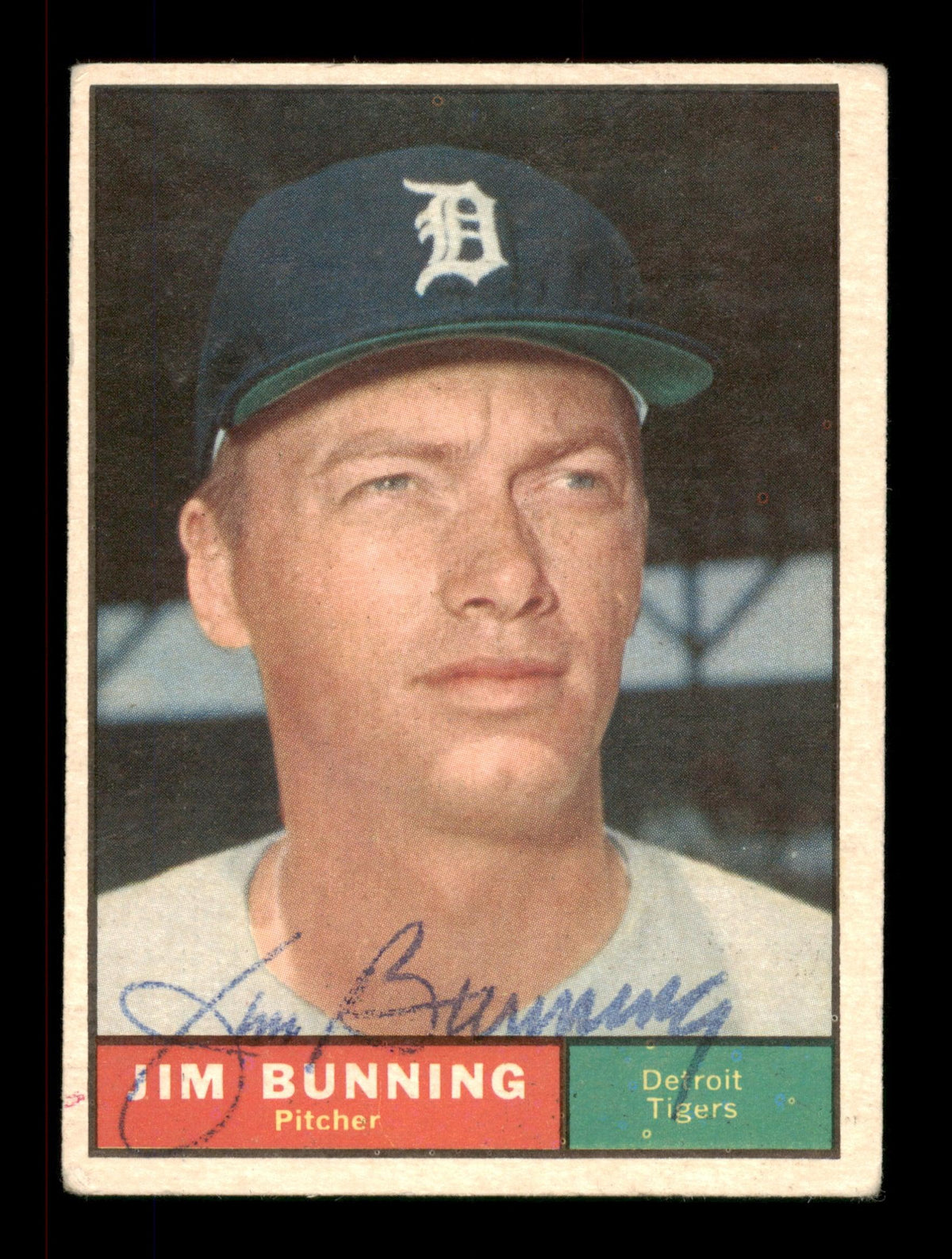 Jim Bunning Autographed 1961 Topps Card #490 Detroit Tigers SKU #197812