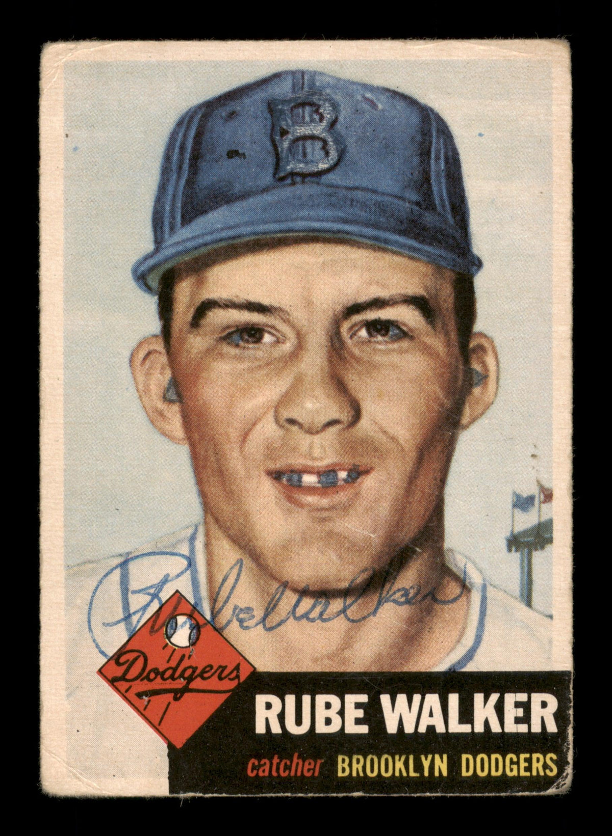 Rube Walker Autographed 1953 Topps Card #134 Brooklyn Dodgers (Off-Condition) SKU #198227