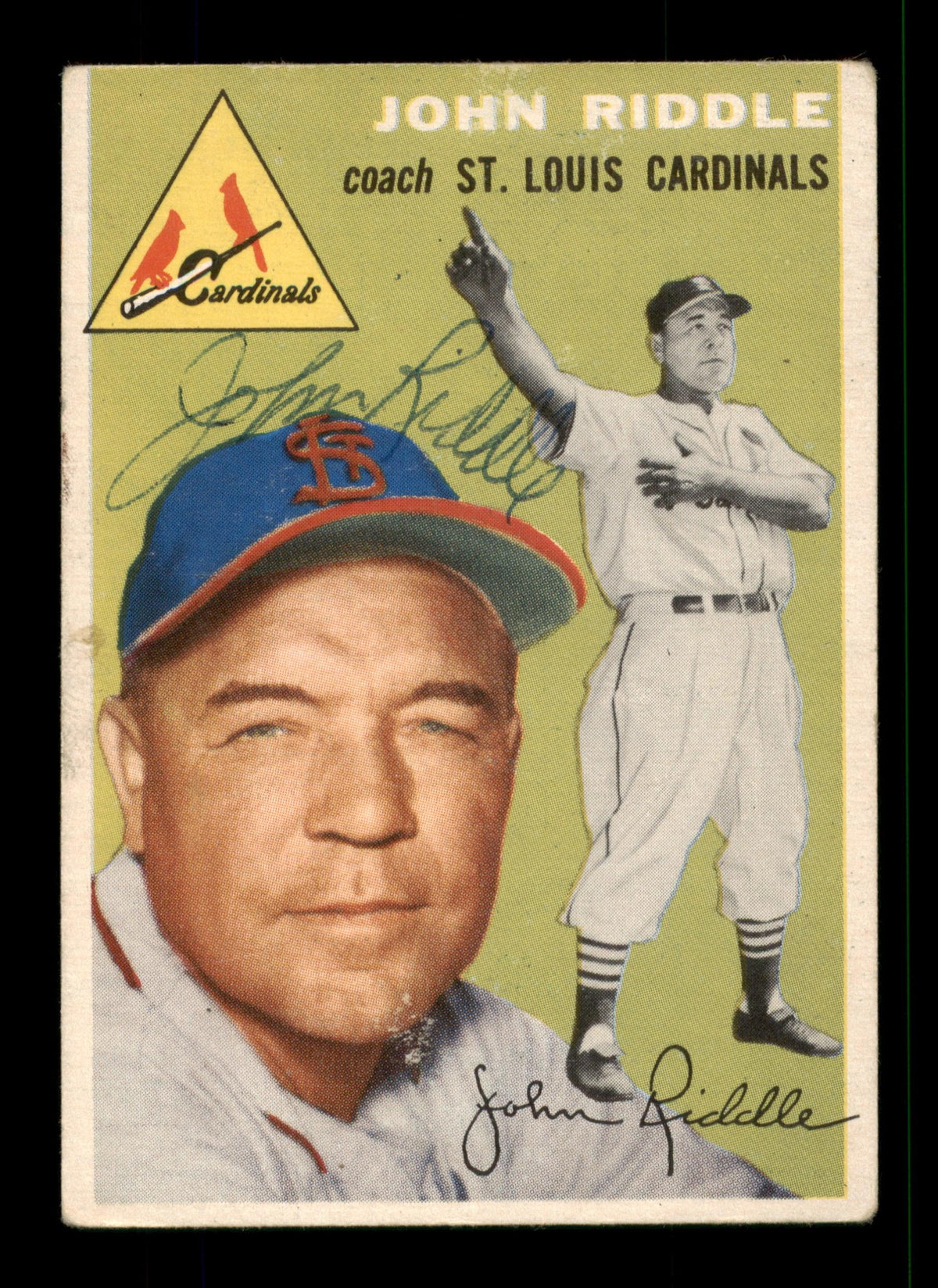 John Riddle Autographed 1954 Topps Card #147 St. Louis Cardinals SKU #198293