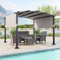 10 x 10 ft Outdoor Pergola Modern Arched Patio Garden Shelter with Retractable Sunshade Canopy (Beige)