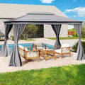 10 x 13 Feet Patio Gazebo Double-Roof with Mesh Netting and Privacy Curtains (Coffee)