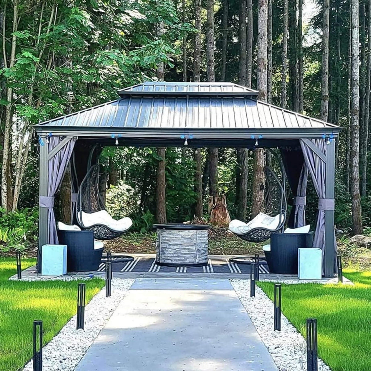 [10X13FT] Alora Large Premium Outdoor Hardtop Aluminum Gazebo With Galvanized Steel Double Roof (SAK74826) (Black)