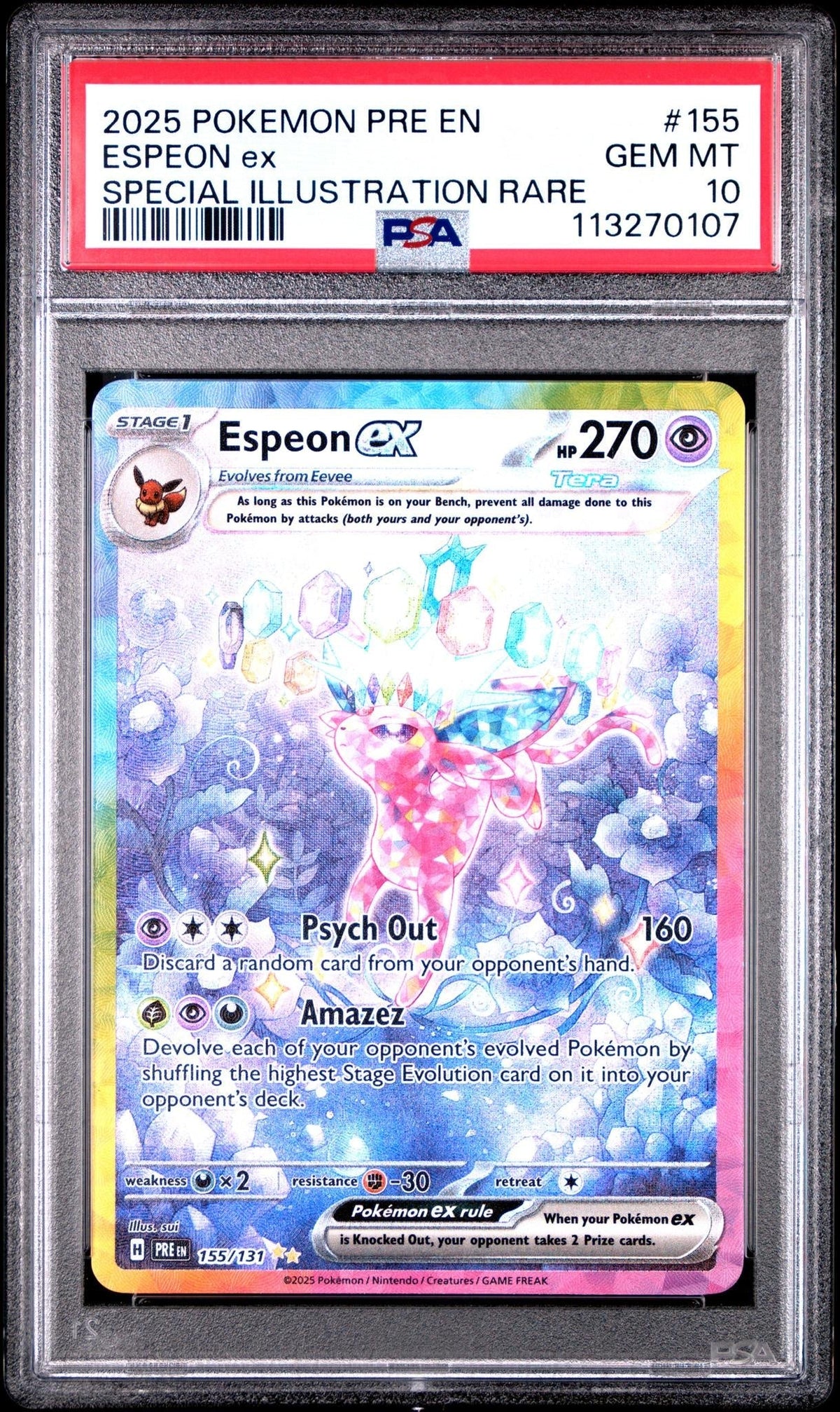 2025 Pokemon Scarlet and Violet Prismatic Evolutions Special Illustration Rare Espeon Ex #155 PSA 10 113270107