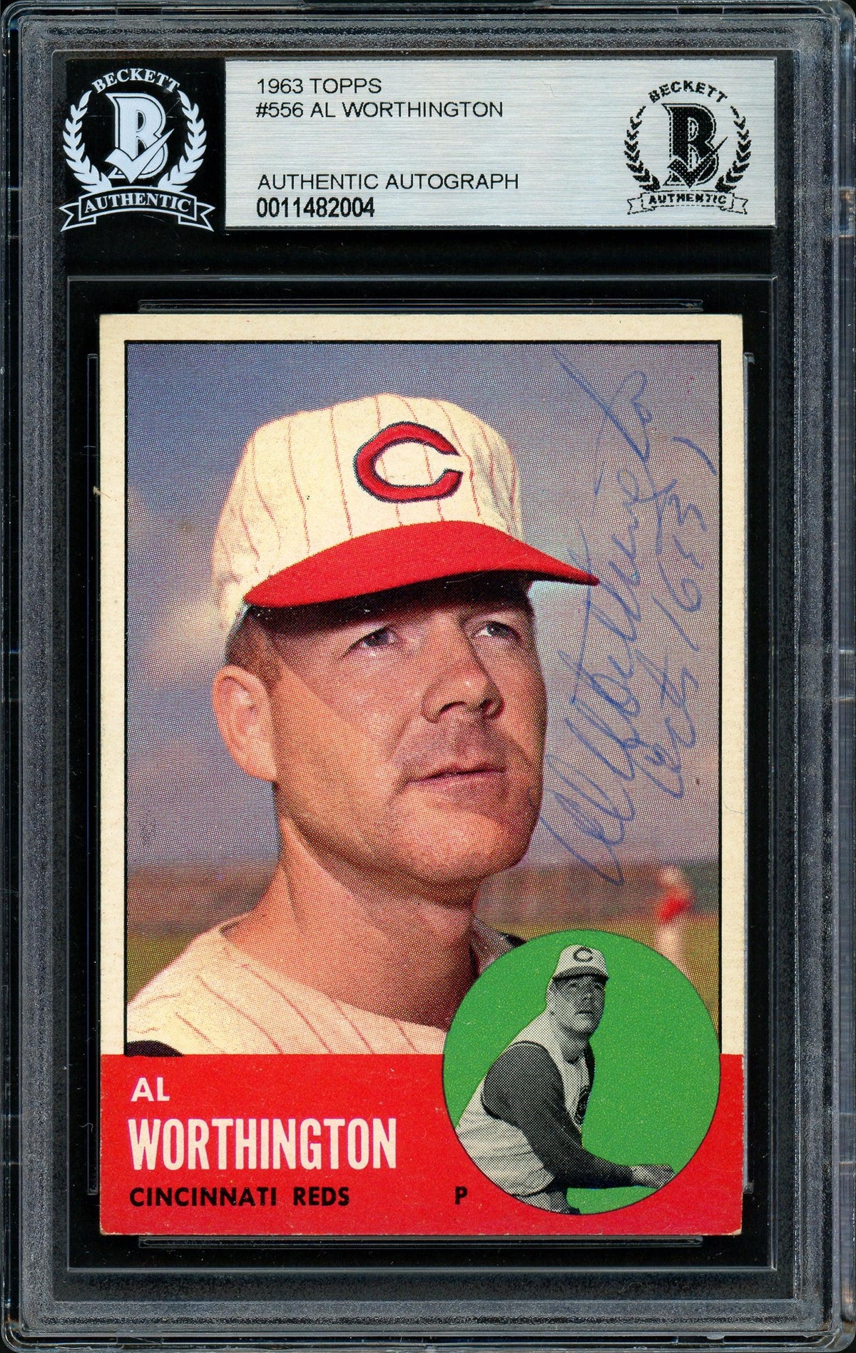 Al Worthington Autographed 1963 Topps High Number Card #556 Cincinnati Reds Beckett BAS #11482004