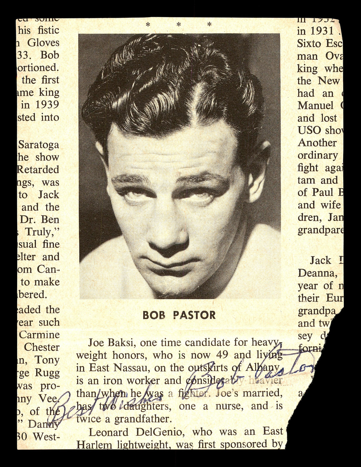 Bob Pastor Autographed 3.5x5 Magazine Page Photo Heavyweight Boxer "Best Wishes" SKU #179722