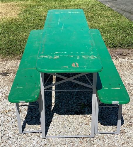 German Oktoberfest Beer Garden Table & Bench, Vintage Green Outdoor Set G60