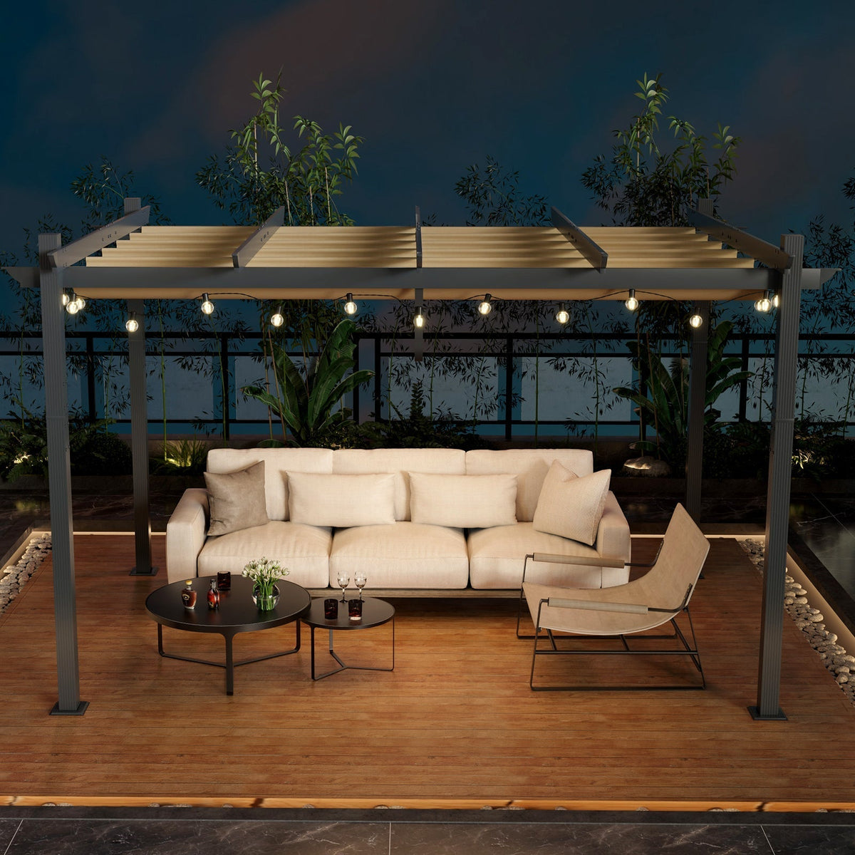 10 x 13 Feet Outdoor Aluminum Retractable Pergola Canopy Shelter-Beige (Gray)