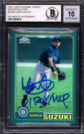 Ichiro Suzuki Autographed 2001 Topps Chrome Retrofractor Rookie Card #T266 Seattle Mariners Auto Grade Gem Mint 10 "01 ROY/MVP" Beckett BAS #13604674