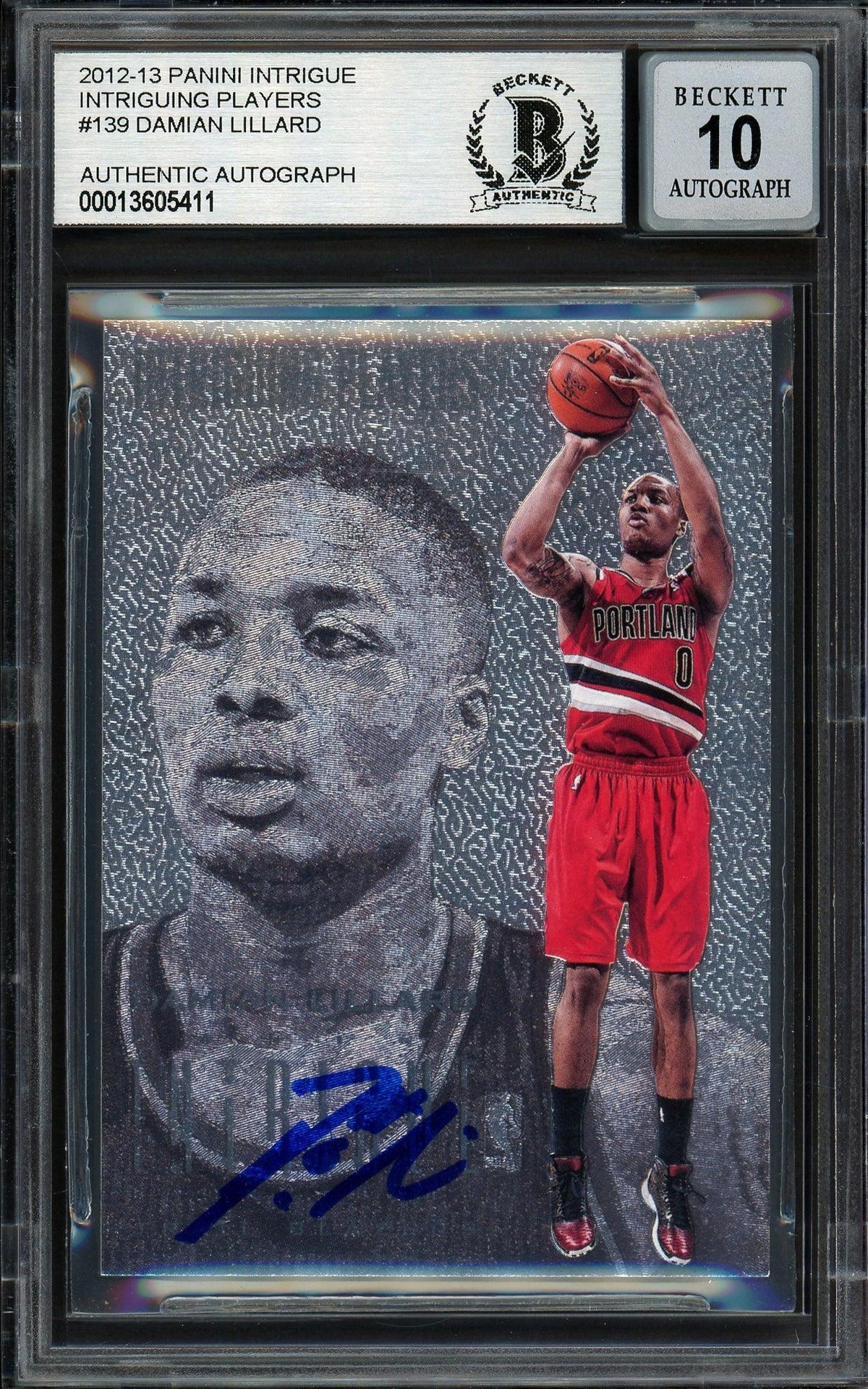 Damian Lillard Autographed 2012-13 Panini Intrigue Rookie Card #139 Portland Trail Blazers Auto Grade Gem Mint 10 Beckett BAS #13605411