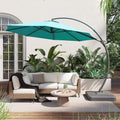 11 FT Luxury Curved Cantilever Umbrella, Heavy-Duty Side-Post Umbrella With Base, And 360° Rotation (Turquoise Blue)