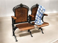 2 Wood Iron Folding Theater Seats, Auditorium Seats, Entryway Bench, D34