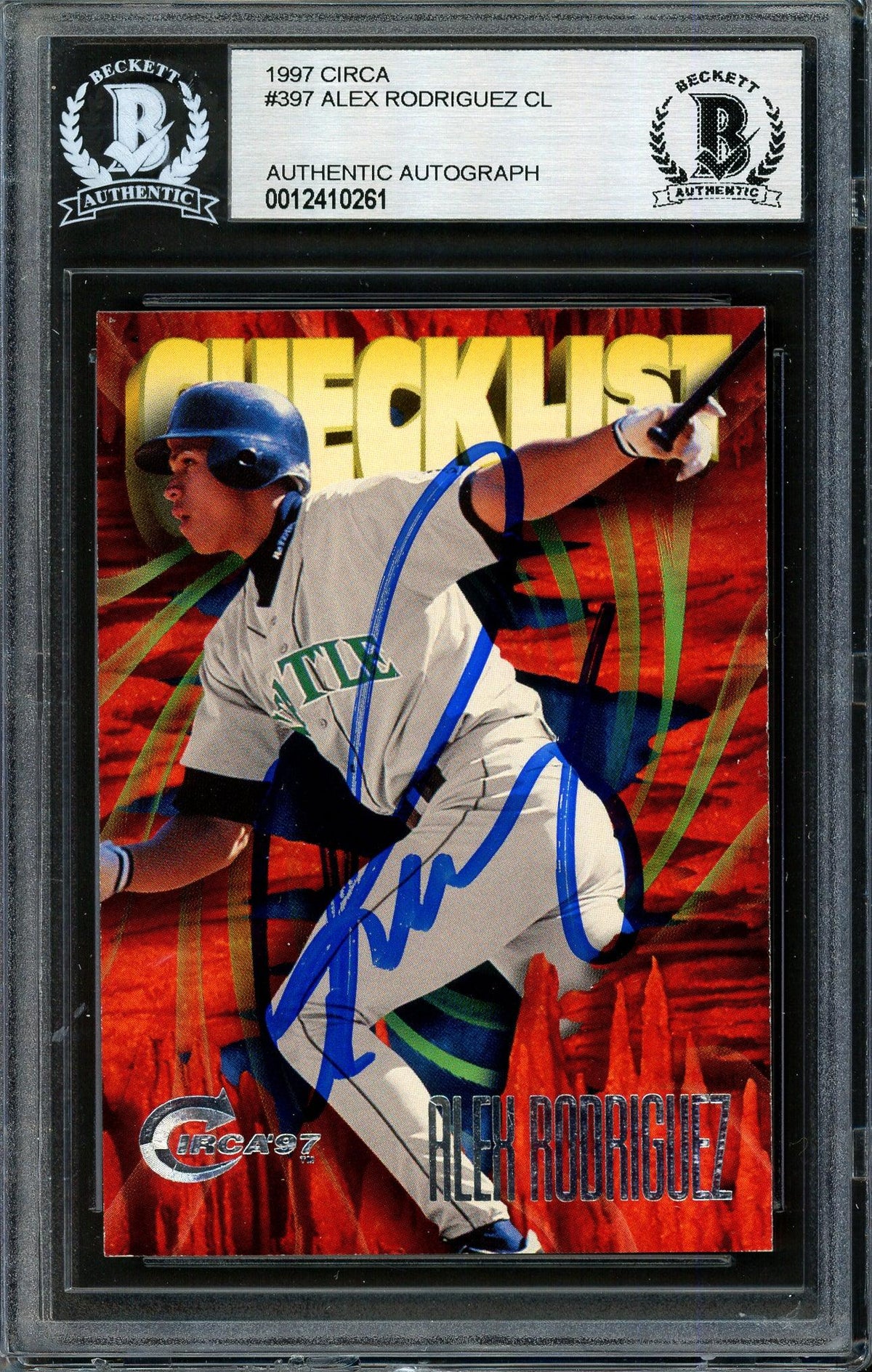 Alex Rodriguez Autographed 1997 Skybox Circa Card #397 Seattle Mariners Beckett BAS #12410261