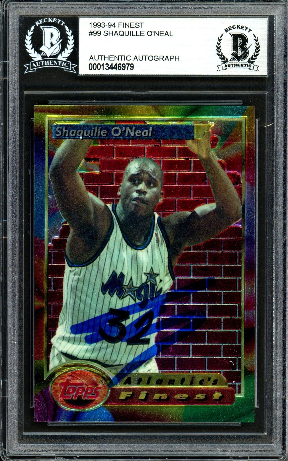 Shaquille Shaq O'Neal Autographed 1993-94 Topps Finest Card #99 Orlando Magic Beckett BAS #13446979
