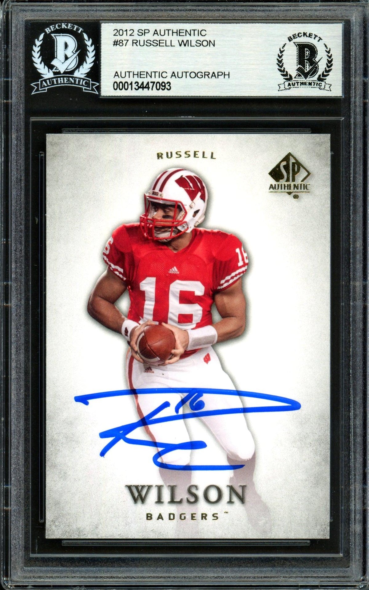 Russell Wilson Autographed 2012 SP Authentic Rookie Card #87 Seattle Seahawks Beckett BAS #13447093