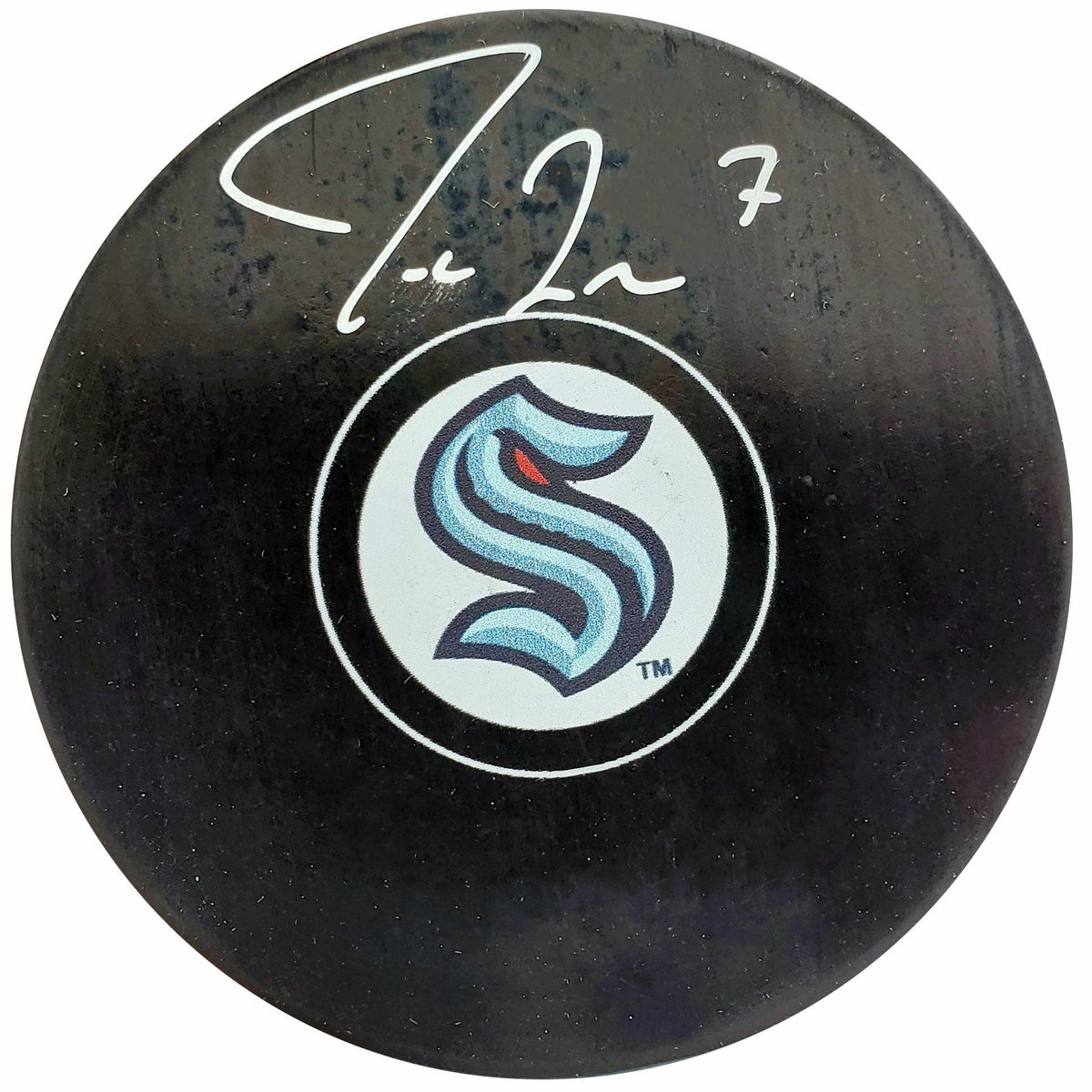 Jordan Eberle Autographed Official Seattle Kraken Logo Hockey Puck Fanatics Holo Stock #200454