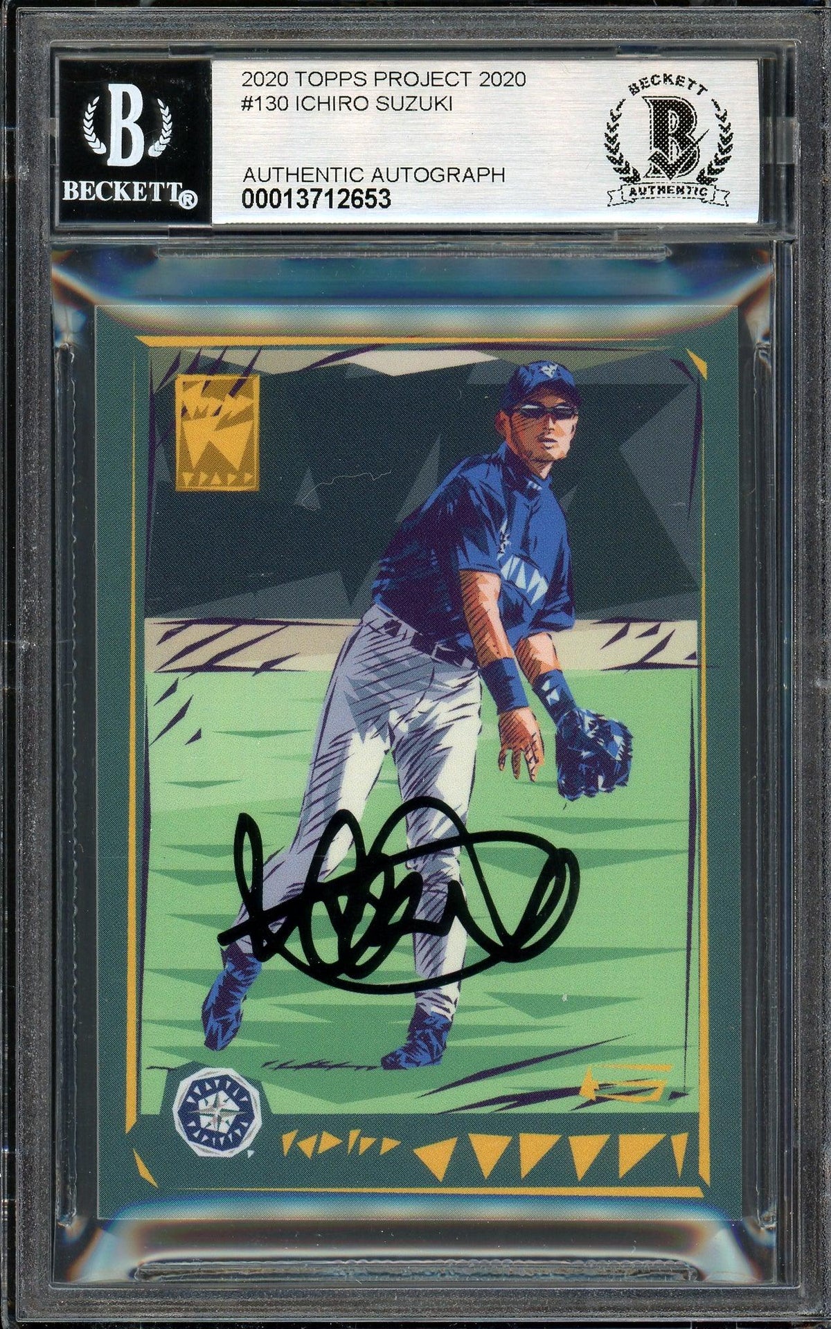 Ichiro Suzuki Autographed Topps Project 2020 Naturel Card #130 Seattle Mariners Auto Grade Gem Mint 10 Black #4/5 Beckett BAS #13712653