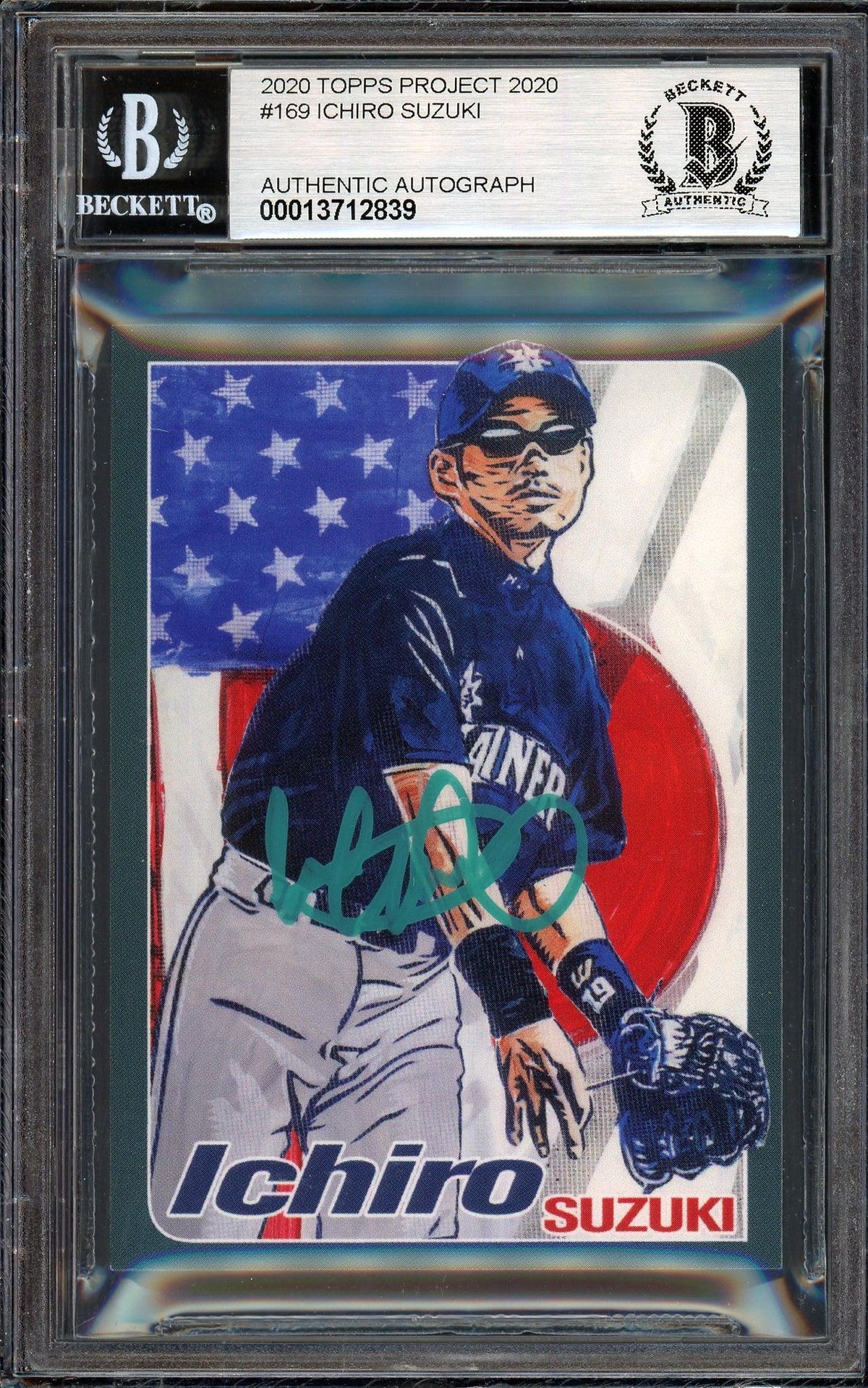 Ichiro Suzuki Autographed Topps Project 2020 Blake Jamieson Card #169 Seattle Mariners Auto Grade Gem Mint 10 Teal #/10 Beckett BAS Stock #200987