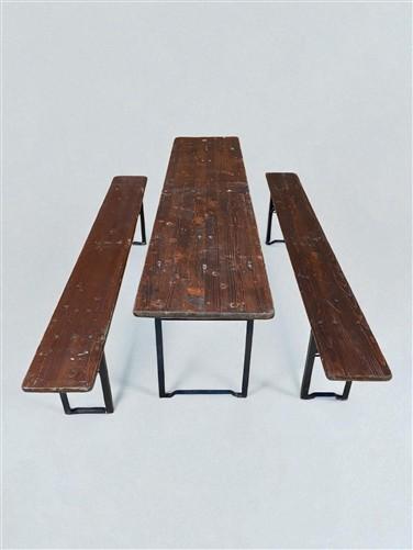 German Oktoberfest Beer Garden Table & Bench, Vintage Brown Outdoor Set A5