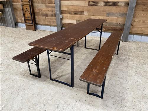 German Oktoberfest Beer Garden Table & Bench, Vintage Brown Outdoor Set A10