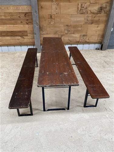 German Oktoberfest Beer Garden Table & Bench, Vintage Brown Outdoor Set A11