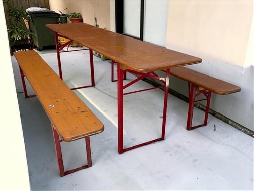 German Oktoberfest Beer Garden Table & Bench, Vintage Honey Brown Outdoor Set H1
