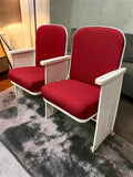 2 Theater Seats, Vintage Red Upholstered Tip-Up Cinema Auditorium Seating, A7