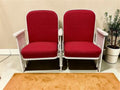 2 Theater Seats, Vintage Red Upholstered Tip-Up Cinema Auditorium Seating, A22