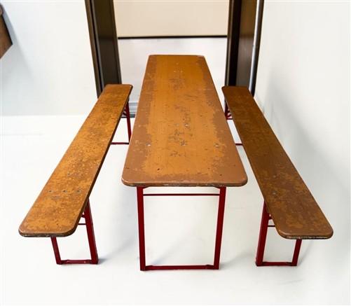 German Oktoberfest Beer Garden Table & Bench, Vintage Honey Brown Outdoor Set H10