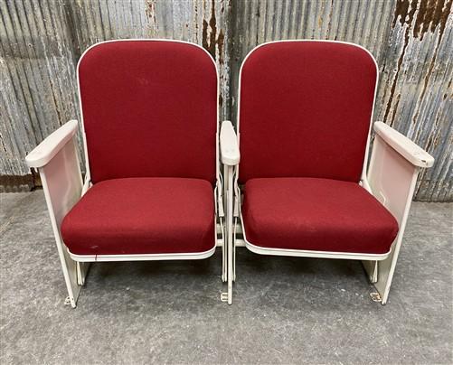 2 Theater Seats, Vintage Red Upholstered Tip-Up Cinema Auditorium Seating, A38