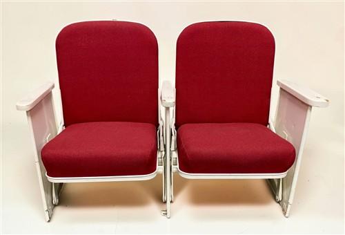 2 Theater Seats, Vintage Red Upholstered Tip-Up Cinema Auditorium Seating, A45
