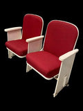 2 Theater Seats, Vintage Red Upholstered Tip-Up Cinema Auditorium Seating, A64