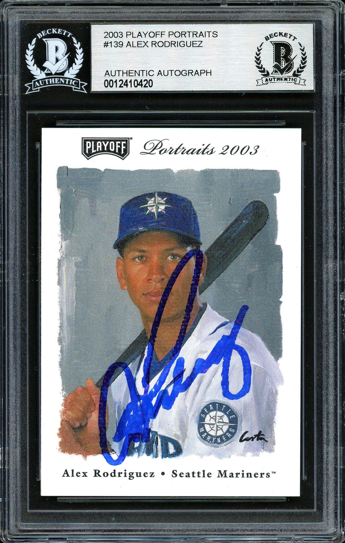 Alex Rodriguez Autographed 2003 Playoff Portraits Card #139 Seattle Mariners Beckett BAS #12410420