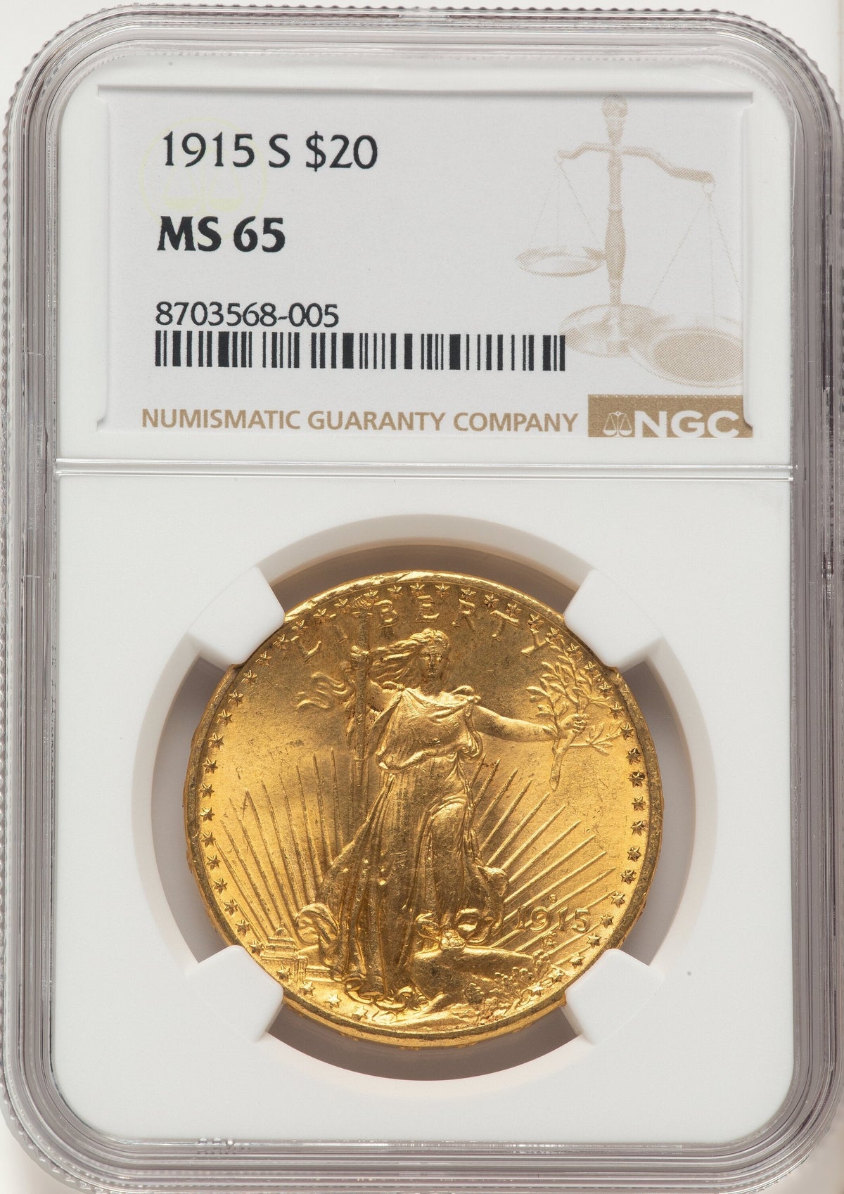 1915-S $20 Saint-Gaudens Double Eagle NGC MS65