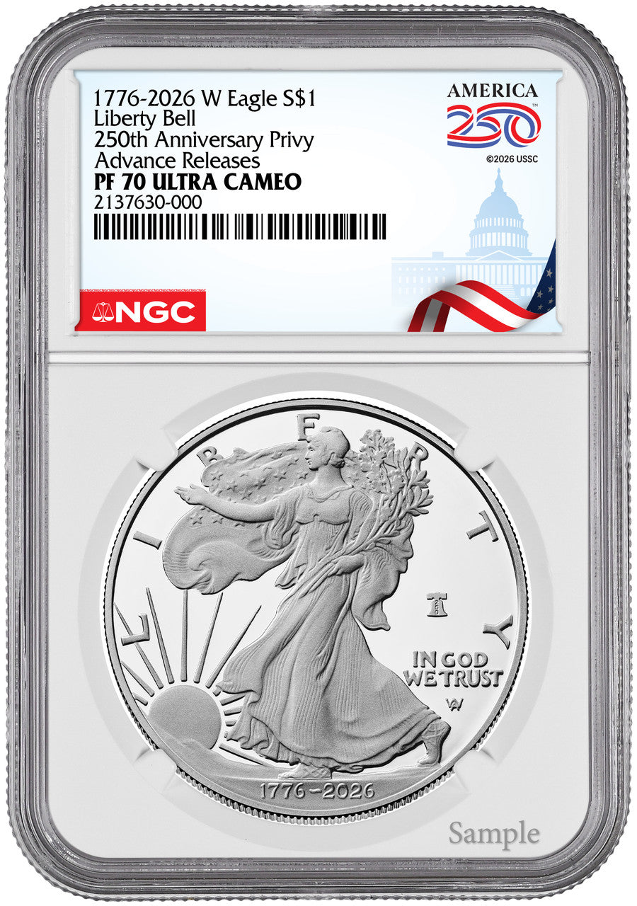 2026 W Silver Eagle Liberty Bell 250 Privy AR NGC PF70 (1776-2026)