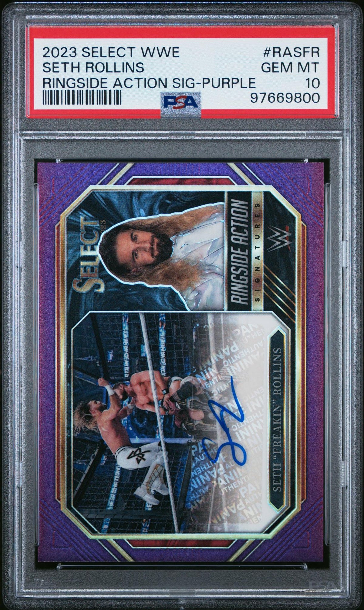 2023 Panini Select WWE Ringside Action Signatures Purple Seth Freakin Rollins #RASFR 99/99 PSA 10 97669800