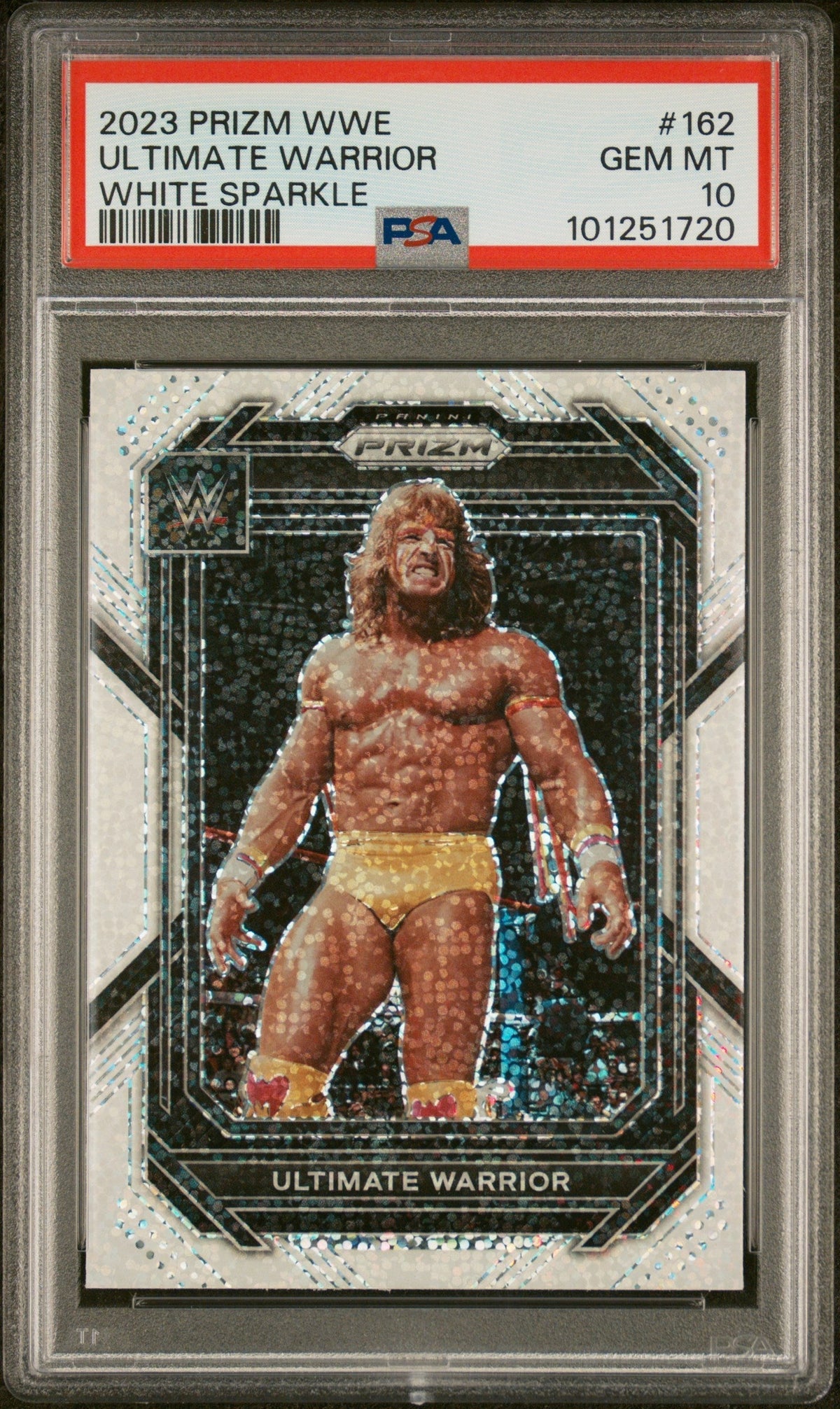 2023 Panini Prizm WWE White Sparkle Ultimate Warrior #162 PSA 10