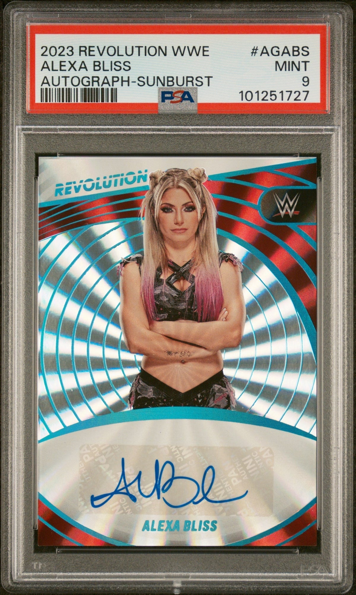2023 Panini Revolution WWE Autograph Sunburst Alexa Bliss #AGABS /99 PSA 9