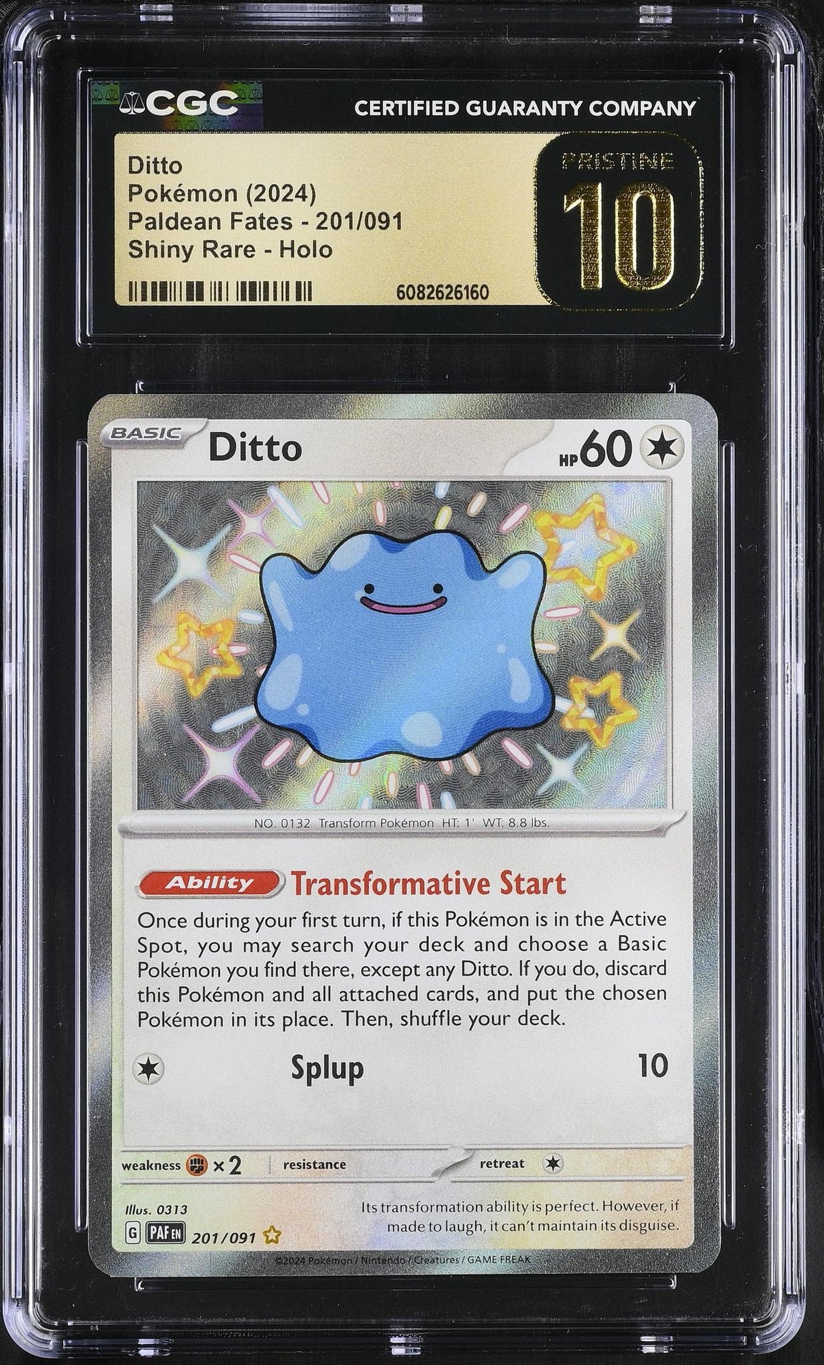 2024 Paldean Fates #201/091 Ditto Shiny Rare - Holo CGC 10