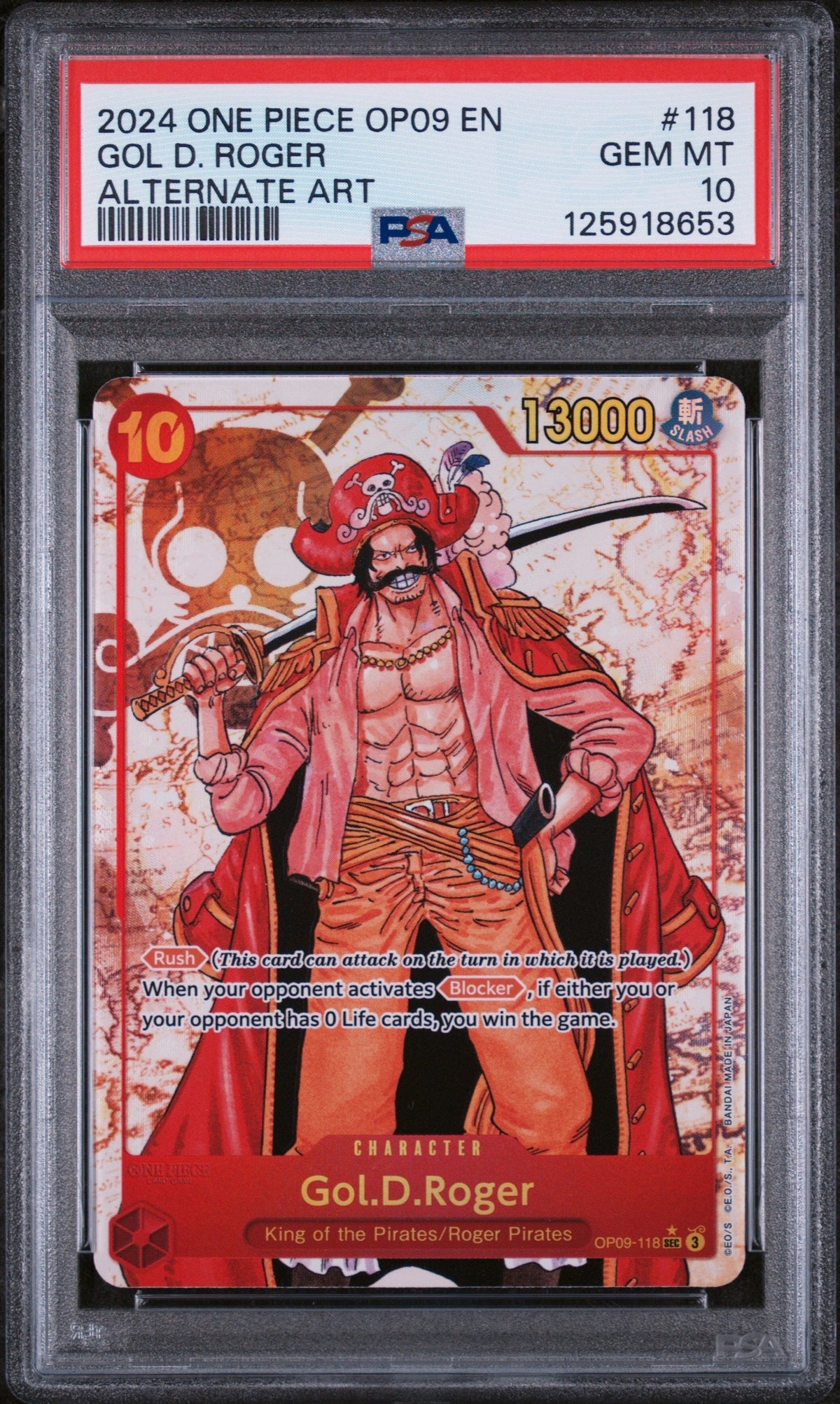 2024 One Piece Emperors In the New World Alternate Art Gol D. Roger #OP09-118 PSA 10